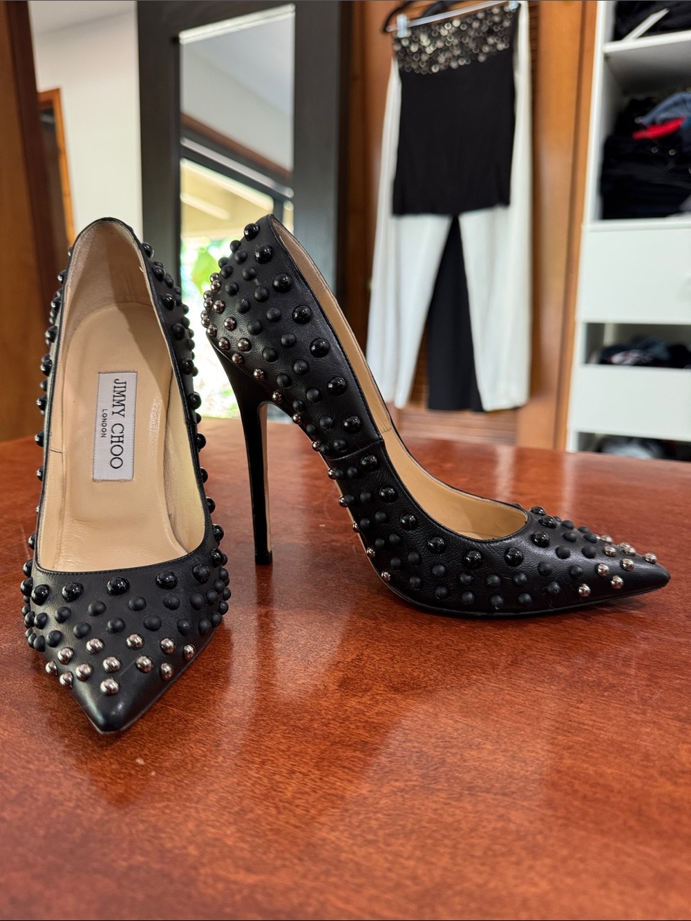 Jimmy Choo Black Studded Pointed-Toe Stiletto Pumps